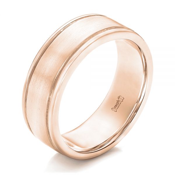 18k Rose Gold 18k Rose Gold Custom Brushed Men's Wedding Band - Three-Quarter View -  102343