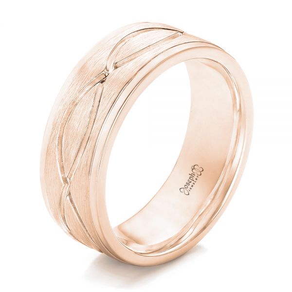 18k Rose Gold 18k Rose Gold Custom Brushed Men's Wedding Band - Three-Quarter View -  102456