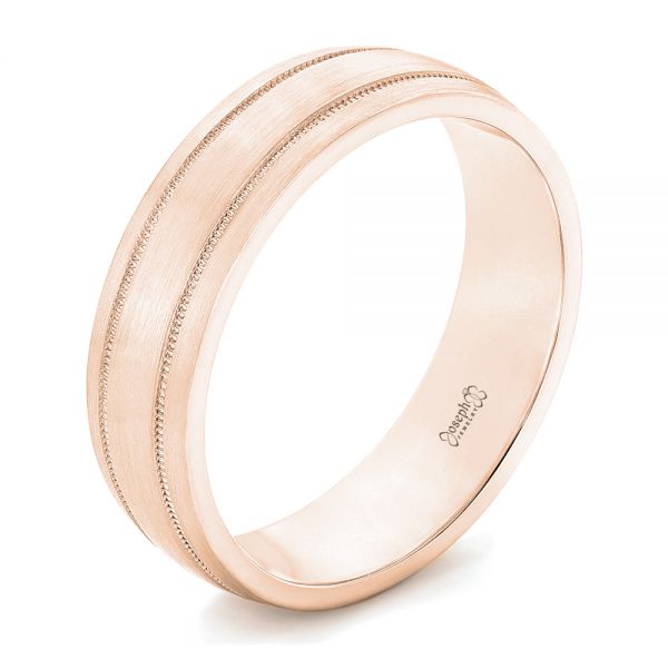 18k Rose Gold 18k Rose Gold Custom Brushed Men's Wedding Band - Three-Quarter View -  102842