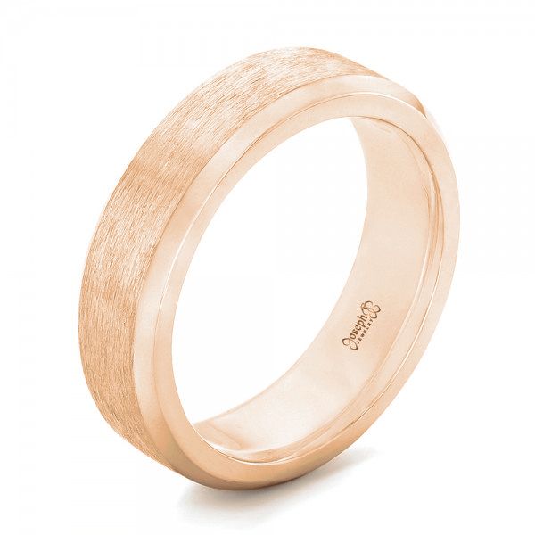 18k Rose Gold 18k Rose Gold Custom Brushed Men's Wedding Band - Three-Quarter View -  102843