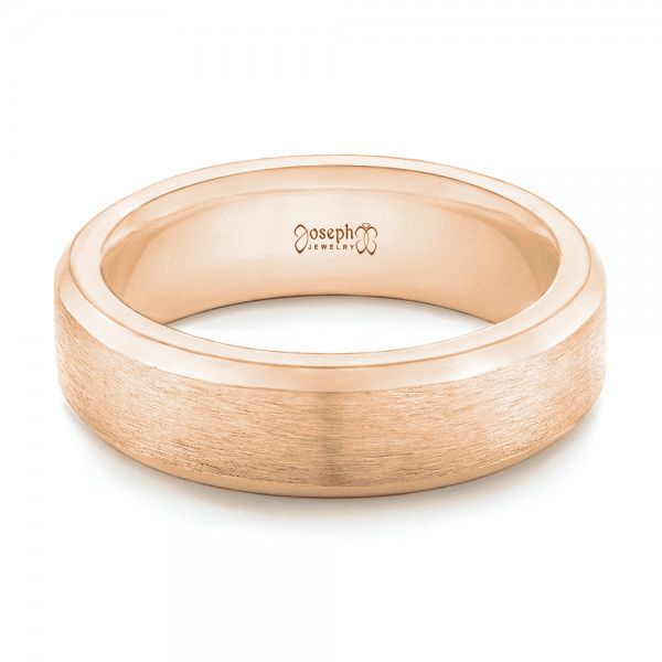 14k Rose Gold 14k Rose Gold Custom Brushed Men's Wedding Band - Flat View -  102843