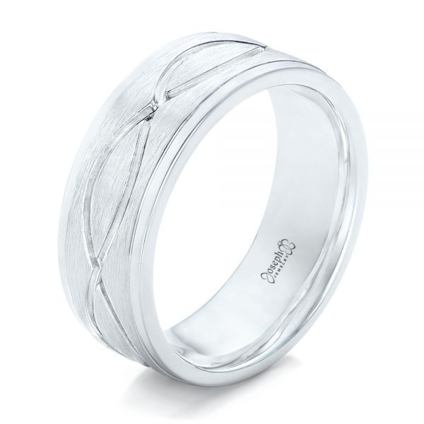 14k White Gold 14k White Gold Custom Brushed Men's Wedding Band - Three-Quarter View -  102456