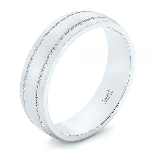  Platinum Custom Brushed Men's Wedding Band - Three-Quarter View -  102842