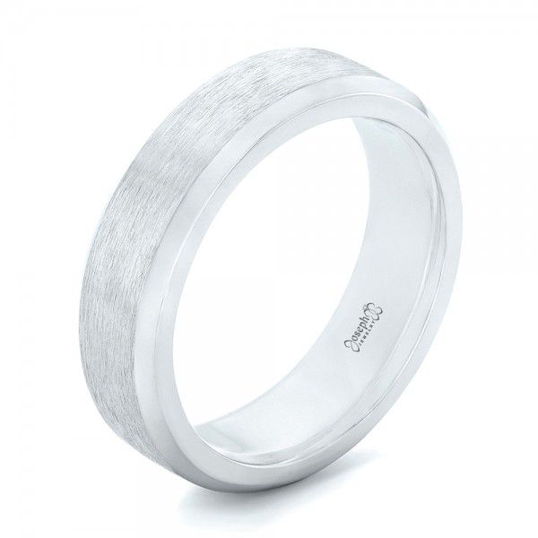 18k White Gold 18k White Gold Custom Brushed Men's Wedding Band - Three-Quarter View -  102843