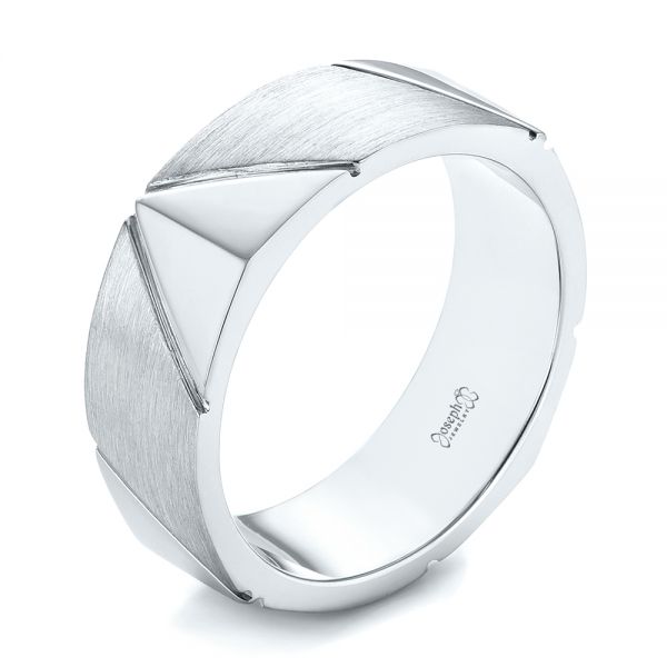 14k White Gold 14k White Gold Custom Brushed Men's Wedding Band - Three-Quarter View -  103360