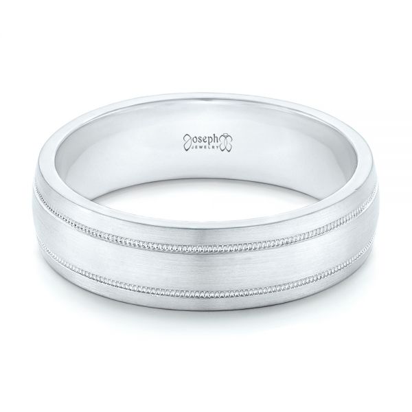Platinum Custom Brushed Men's Wedding Band - Flat View - 102842
