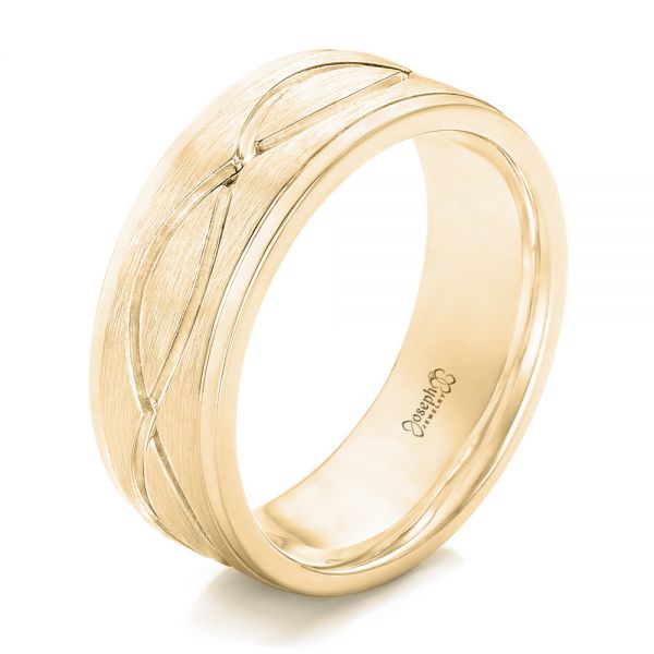 14k Yellow Gold 14k Yellow Gold Custom Brushed Men's Wedding Band - Three-Quarter View -  102456