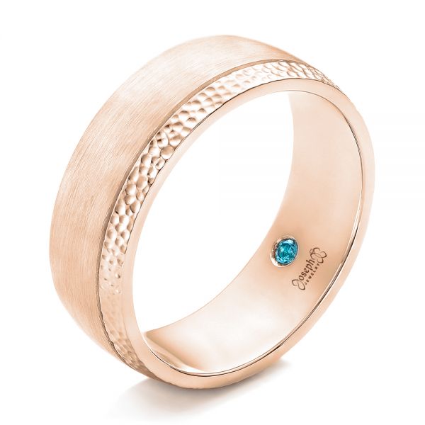 18k Rose Gold 18k Rose Gold Custom Brushed And Hammered Men's Wedding Band - Three-Quarter View -  101983