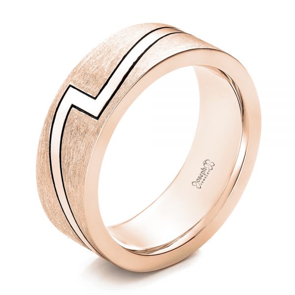 14k Rose Gold 14k Rose Gold Custom Brushed And Polished Men's Band - Three-Quarter View -  102174