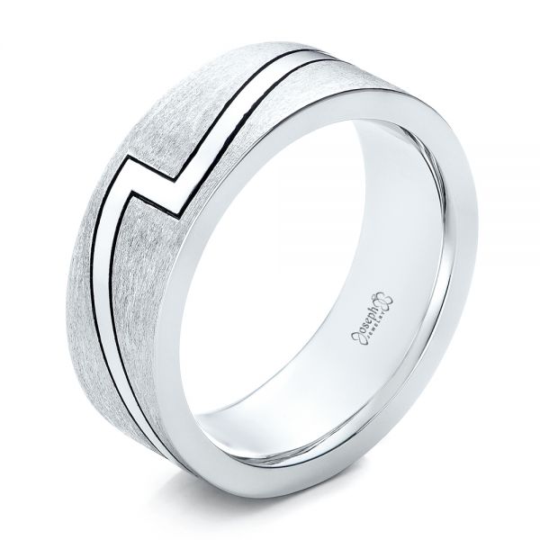 18k White Gold 18k White Gold Custom Brushed And Polished Men's Band - Three-Quarter View -  102174