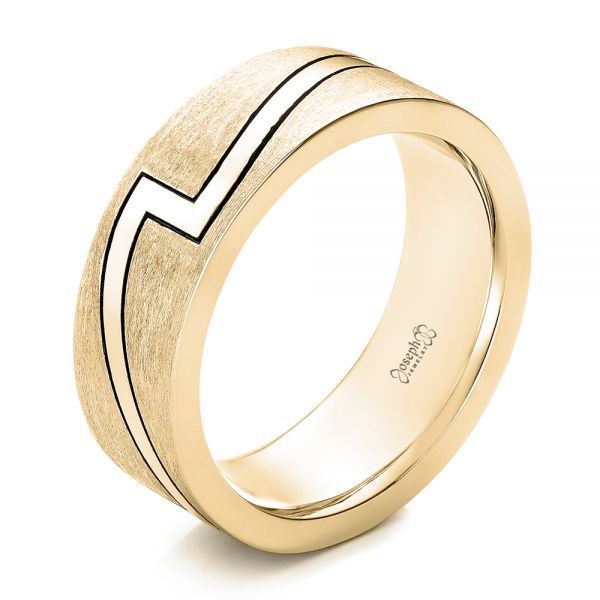 18k Yellow Gold 18k Yellow Gold Custom Brushed And Polished Men's Band - Three-Quarter View -  102174