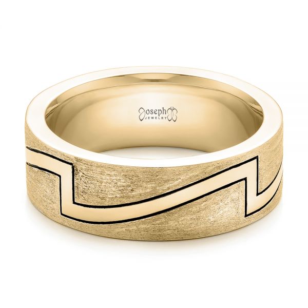 14k Yellow Gold 14k Yellow Gold Custom Brushed And Polished Men's Band - Flat View -  102174