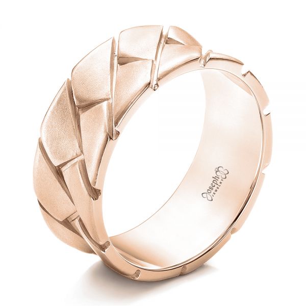 14k Rose Gold 14k Rose Gold Custom Brushed And Woven Men's Band - Three-Quarter View -  102015