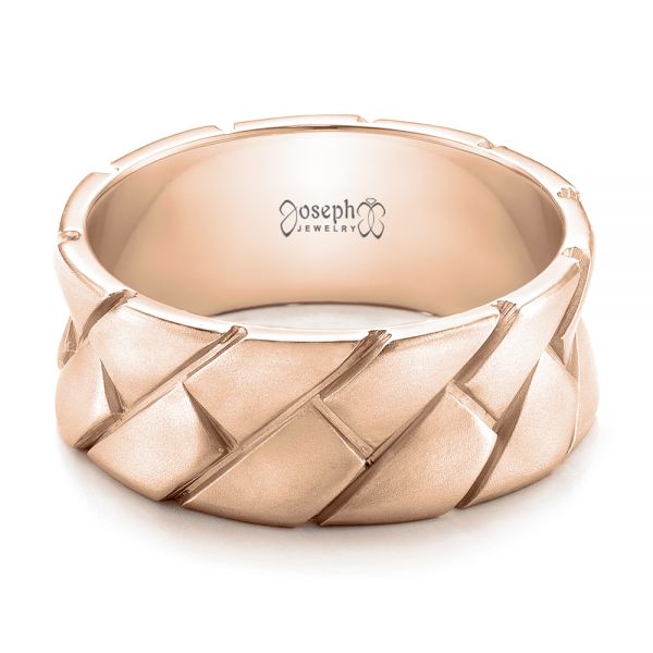 18k Rose Gold 18k Rose Gold Custom Brushed And Woven Men's Band - Flat View -  102015