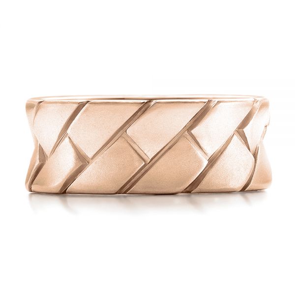 14k Rose Gold 14k Rose Gold Custom Brushed And Woven Men's Band - Top View -  102015