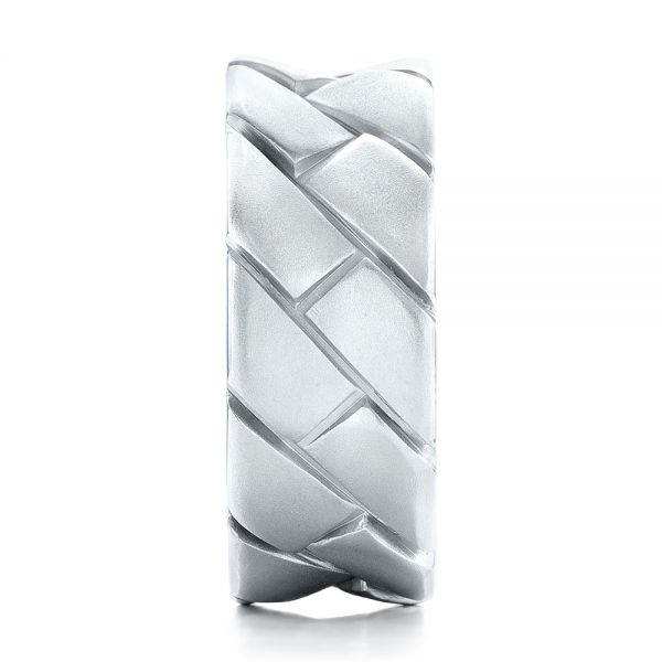 18k White Gold 18k White Gold Custom Brushed And Woven Men's Band - Side View -  102015