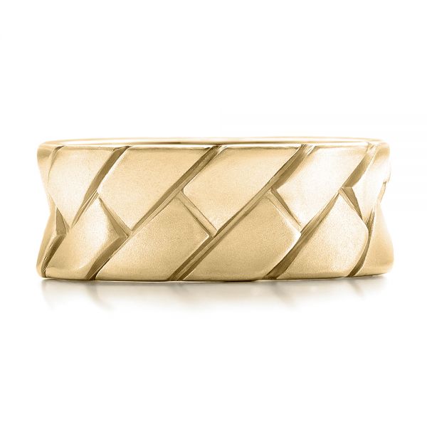 14k Yellow Gold 14k Yellow Gold Custom Brushed And Woven Men's Band - Top View - 102015