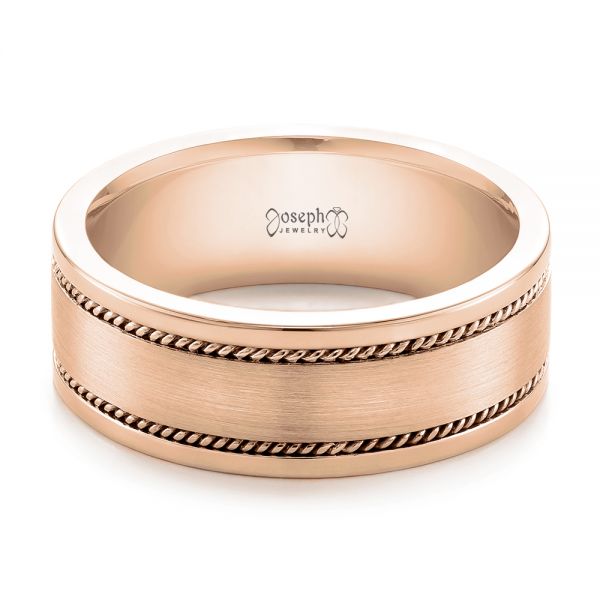 18k Rose Gold 18k Rose Gold Custom Cable And Brushed Finish Unisex Band - Flat View -  102183