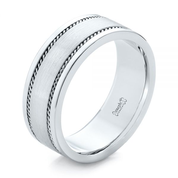 18k White Gold 18k White Gold Custom Cable And Brushed Finish Unisex Band - Three-Quarter View -  102183