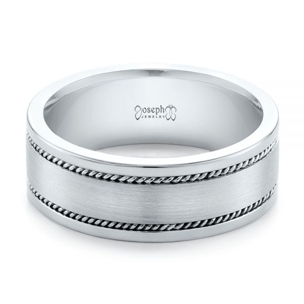 14k White Gold Custom Cable And Brushed Finish Unisex Band - Flat View -  102183