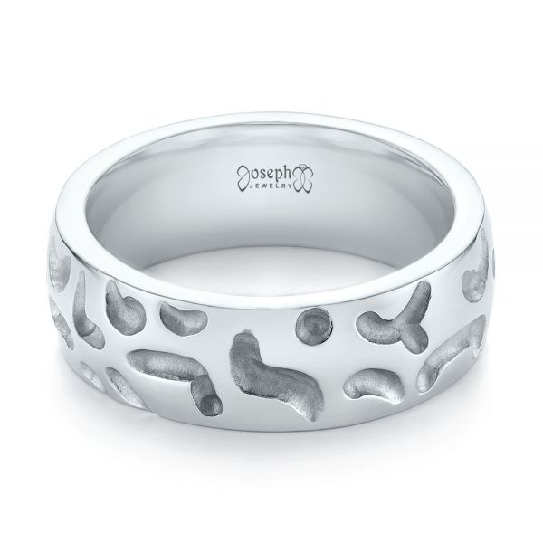 18k White Gold Custom Carved Men's Wedding Band - Flat View - 103445
