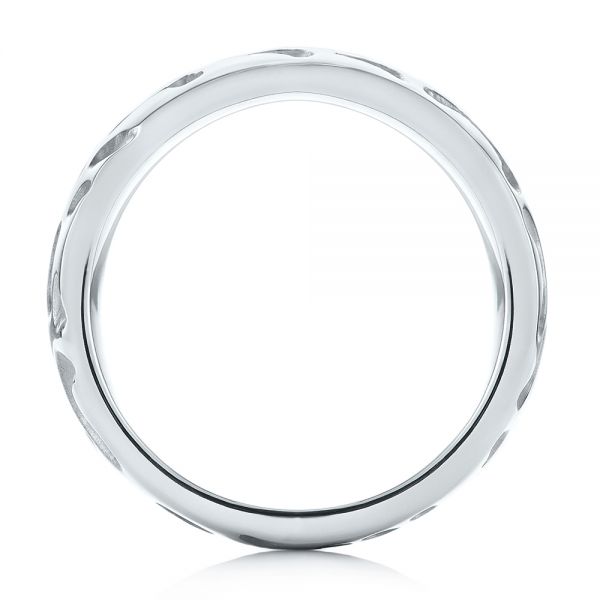 18k White Gold Custom Carved Men's Wedding Band - Front View - 103445