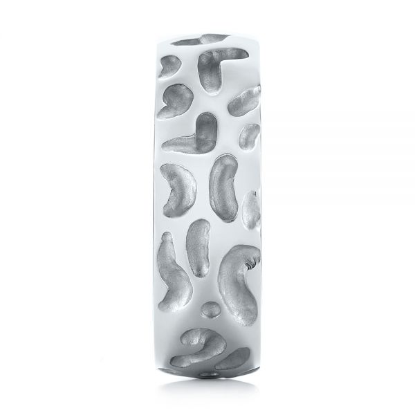 18k White Gold Custom Carved Men's Wedding Band - Side View - 103445