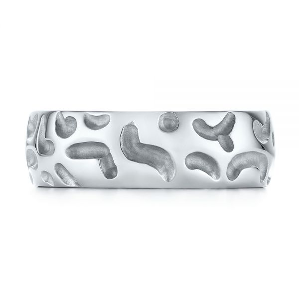 18k White Gold Custom Carved Men's Wedding Band - Top View - 103445