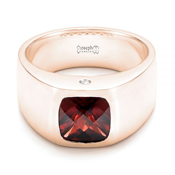14k Rose Gold 14k Rose Gold Custom Checkerboard Garnet Men's Band - Flat View - 103137