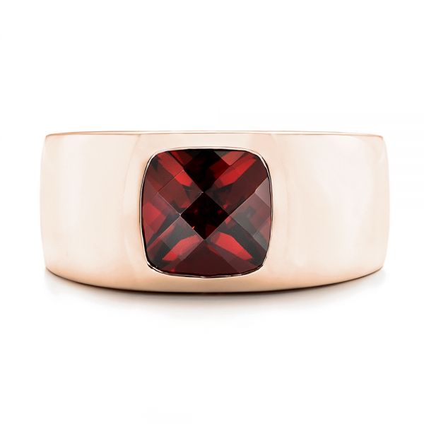 14k Rose Gold 14k Rose Gold Custom Checkerboard Garnet Men's Band - Top View - 103137
