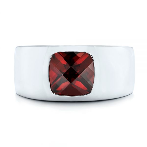  Platinum Custom Checkerboard Garnet Men's Band - Top View -  103137