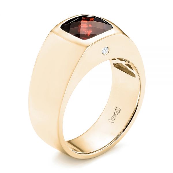 18k Yellow Gold 18k Yellow Gold Custom Checkerboard Garnet Men's Band - Three-Quarter View -  103137