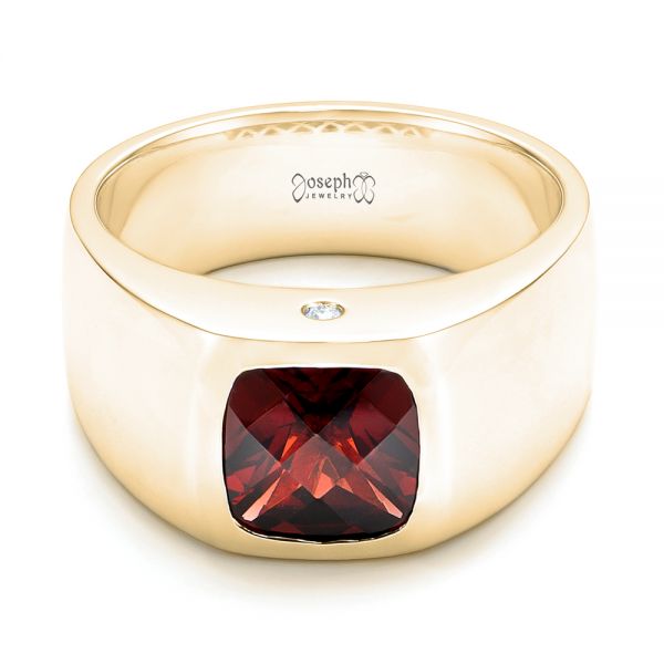 14k Yellow Gold 14k Yellow Gold Custom Checkerboard Garnet Men's Band - Flat View -  103137