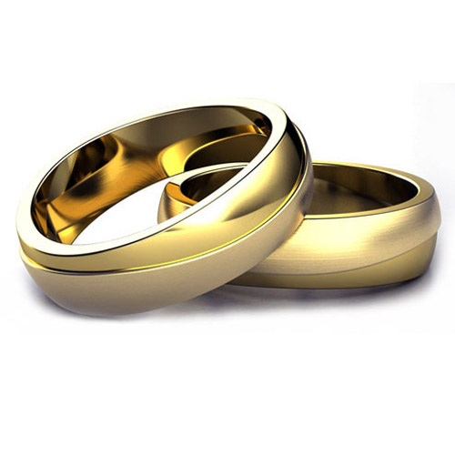  14K Gold 14K Gold Custom Contrasting Finish Band Set - Three-Quarter View -  989 - Thumbnail