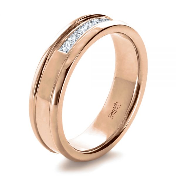 14k Rose Gold 14k Rose Gold Custom Diamond Men's Band - Three-Quarter View -  1165