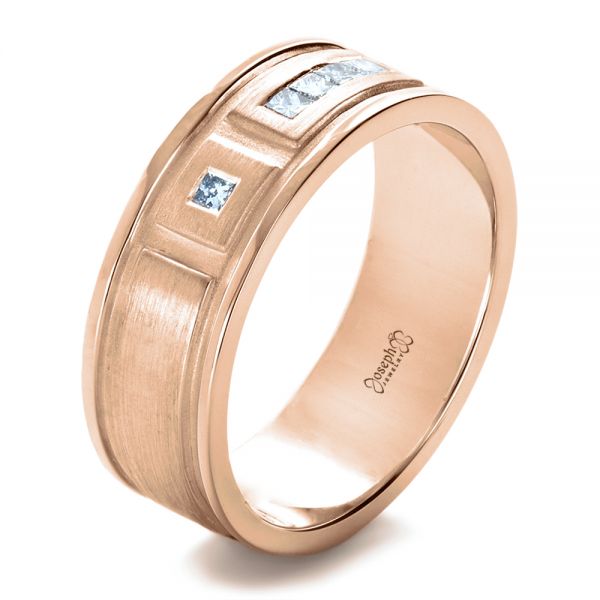 14k Rose Gold 14k Rose Gold Custom Diamond Men's Band - Three-Quarter View -  1195