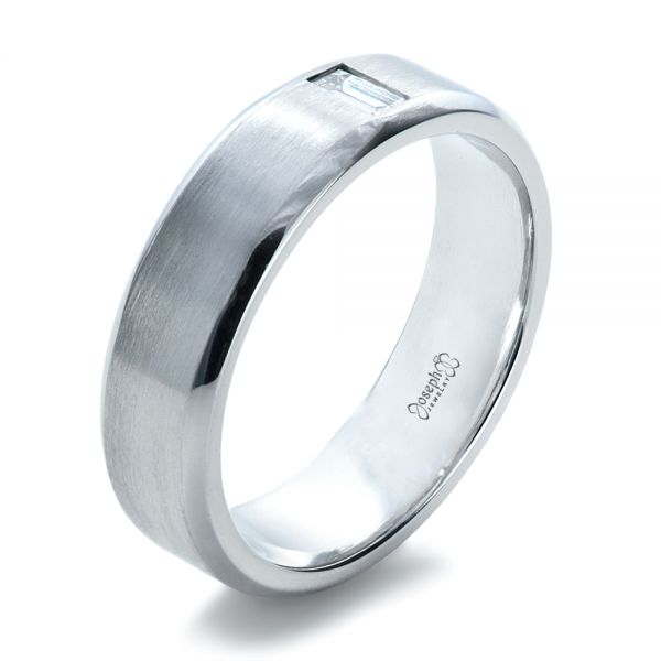 14k White Gold 14k White Gold Custom Diamond Men's Band - Three-Quarter View -  1193