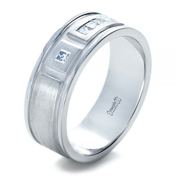 14k White Gold 14k White Gold Custom Diamond Men's Band - Three-Quarter View -  1195