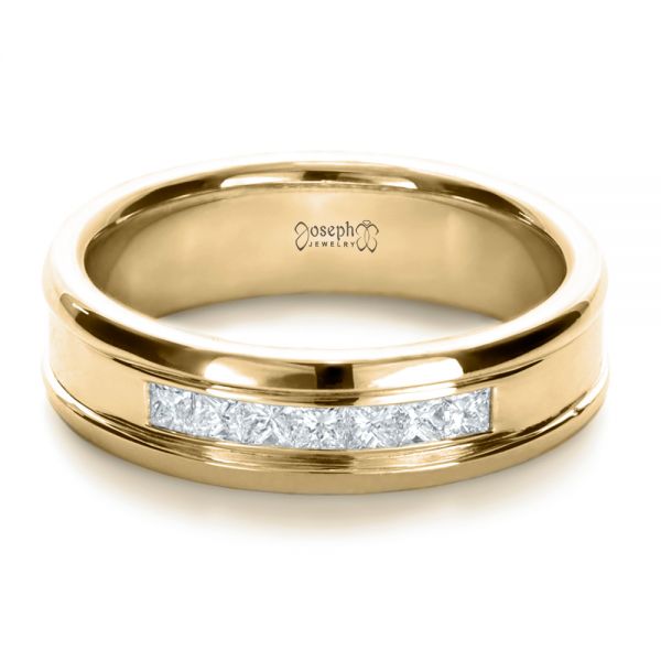 14k Yellow Gold 14k Yellow Gold Custom Diamond Men's Band - Flat View -  1165