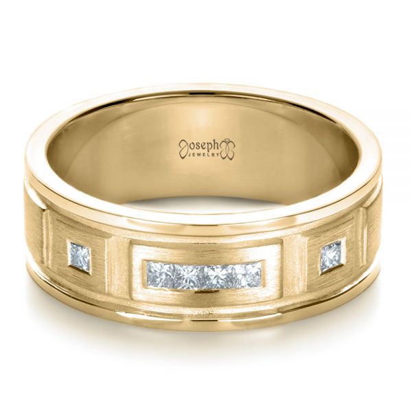 18k Yellow Gold 18k Yellow Gold Custom Diamond Men's Band - Flat View -  1195