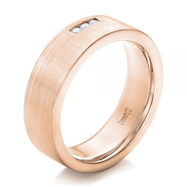 18k Rose Gold 18k Rose Gold Custom Diamond Men's Wedding Band - Three-Quarter View - 102281