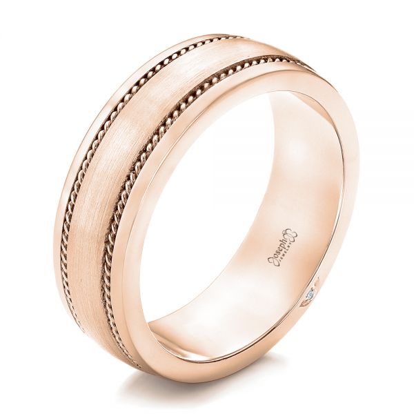 18k Rose Gold 18k Rose Gold Custom Diamond Men's Wedding Band - Three-Quarter View -  102358