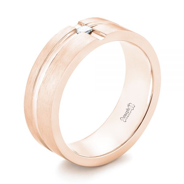 14k Rose Gold 14k Rose Gold Custom Diamond Men's Wedding Band - Three-Quarter View -  102948