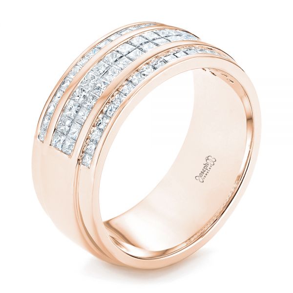 18k Rose Gold 18k Rose Gold Custom Diamond Men's Wedding Band - Three-Quarter View -  103133