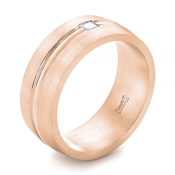 18k Rose Gold 18k Rose Gold Custom Diamond Men's Wedding Band - Three-Quarter View -  103220