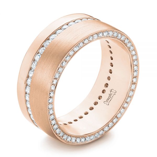 14k Rose Gold 14k Rose Gold Custom Diamond Men's Wedding Band - Three-Quarter View -  103514