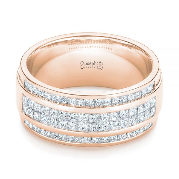 14k Rose Gold 14k Rose Gold Custom Diamond Men's Wedding Band - Flat View - 103133