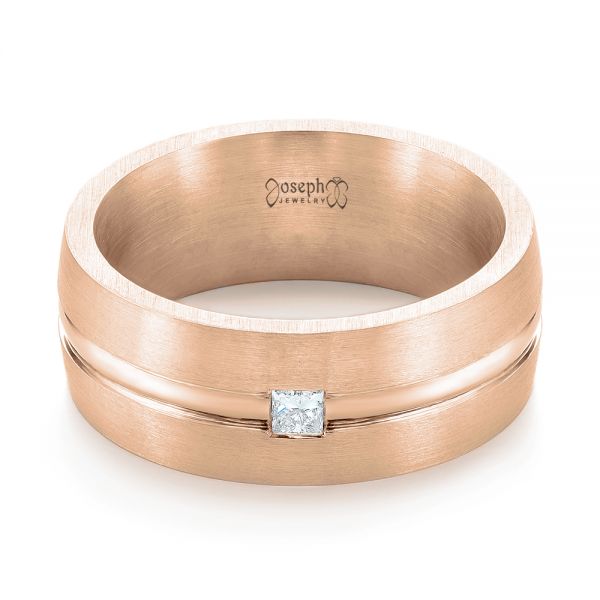 18k Rose Gold 18k Rose Gold Custom Diamond Men's Wedding Band - Flat View -  103220