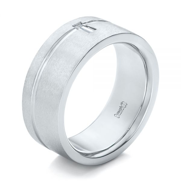 14k White Gold 14k White Gold Custom Diamond Men's Wedding Band - Three-Quarter View -  102188