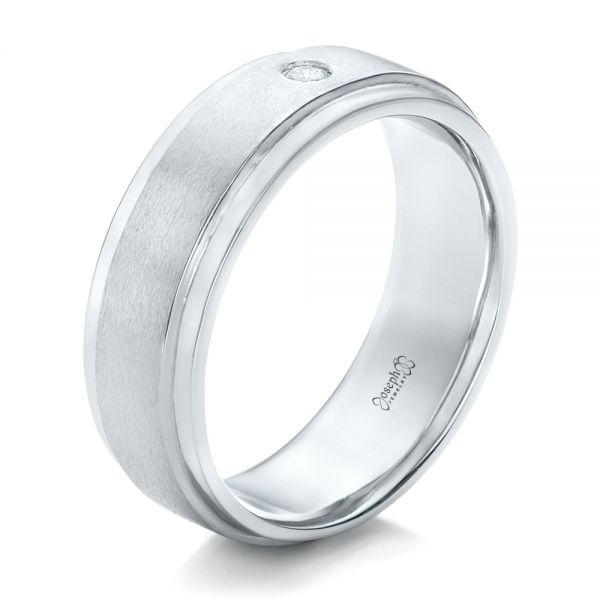 14k White Gold 14k White Gold Custom Diamond Men's Wedding Band - Three-Quarter View -  102236